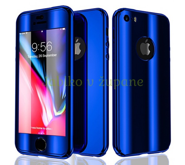 360° kryt zrkadlový iPhone 5/5S/SE - modrý